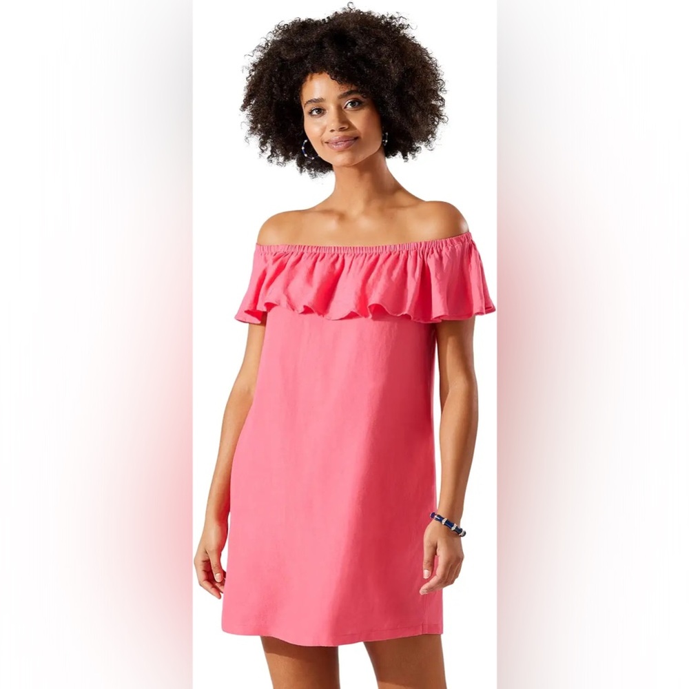 Tommy Bahama Coral Pink Off-Shoulder Mini Dress